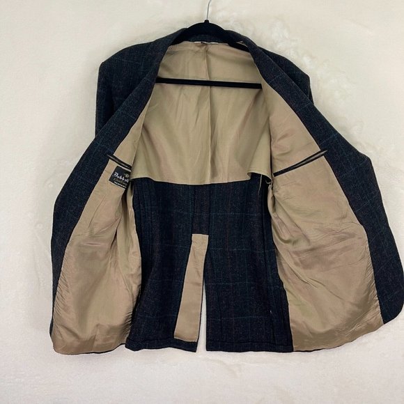 Dobbshire Dark Gray Plaid Sport Coat 100 % Pure Wool Blazer Men's Size 41R - Picture 10 of 11